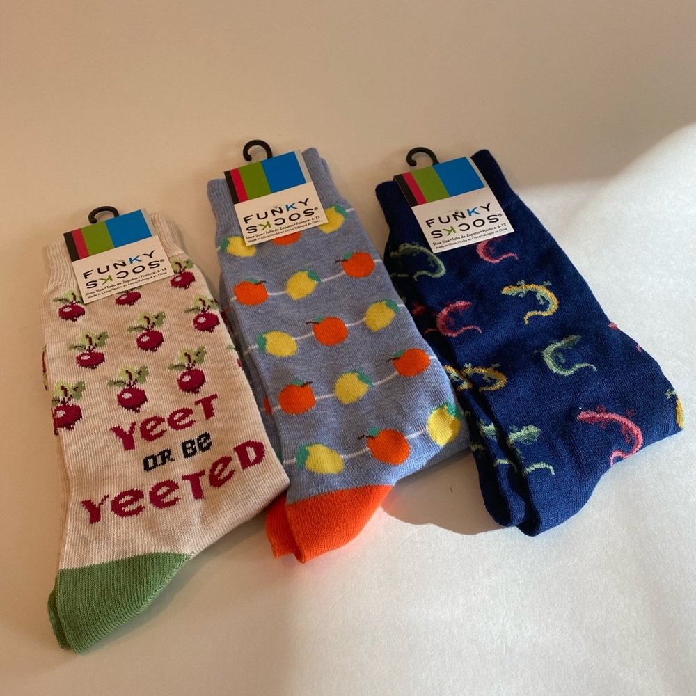 NEW 3 pair FUNKY SOCKS. Shoe size 6-12